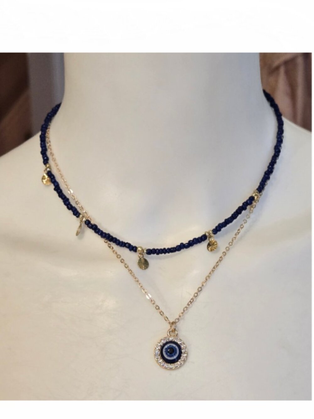 New Navy Blue Gold Necklaces Duo
